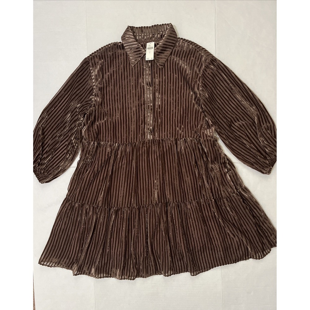 Anthropologie Maeve The Bettina Tiered Shirt Dress Mini Corduroy Edition Brown L